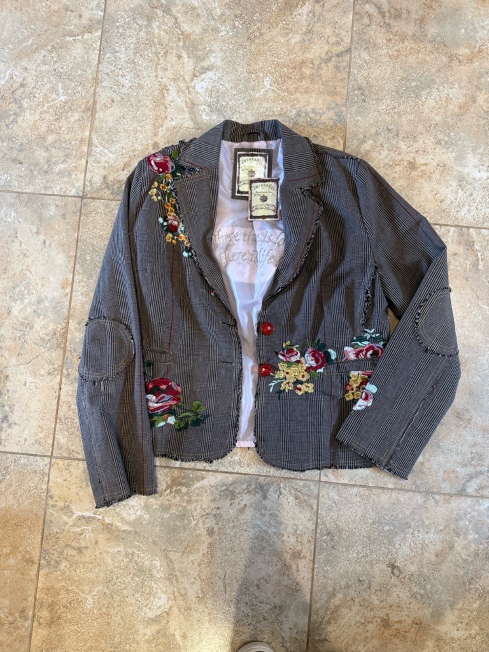NWT paparazzi Gray Pinstripe Blazer with Floral Embroidery sz L